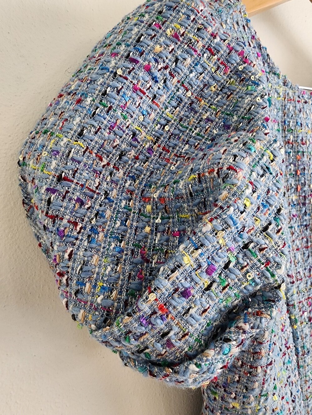 Ivy City Co. Tweed Multicolor Puff Sleeve Blouse Textured Short Sleeve Top XS - Picture 7 of 15